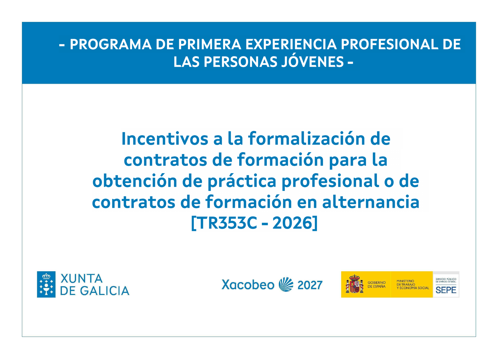 Cartel oficial del Programa de primera experiencia profesional de las personas jóvenes, procedimiento TR353C 2026